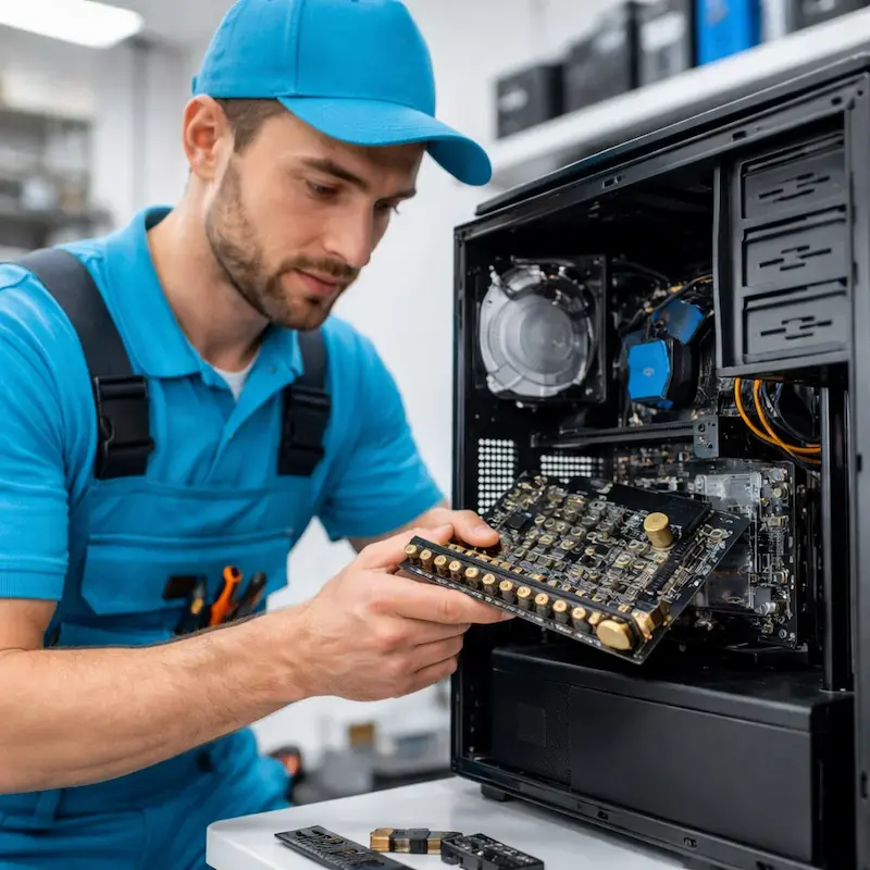 Мастер устанавливает звуковую карту на ПК в Сочи